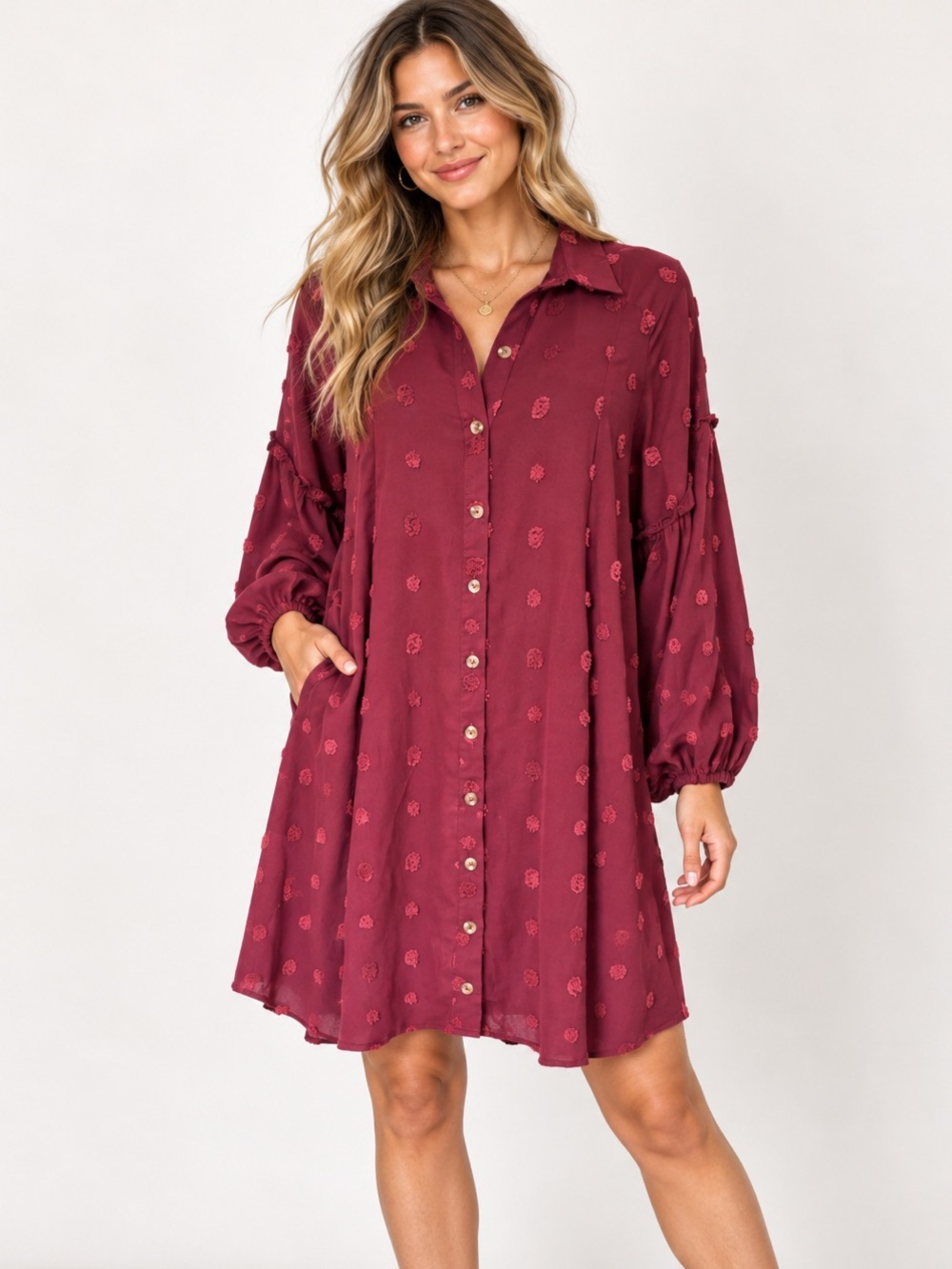Umgee | Burgundy Button-Up Dress